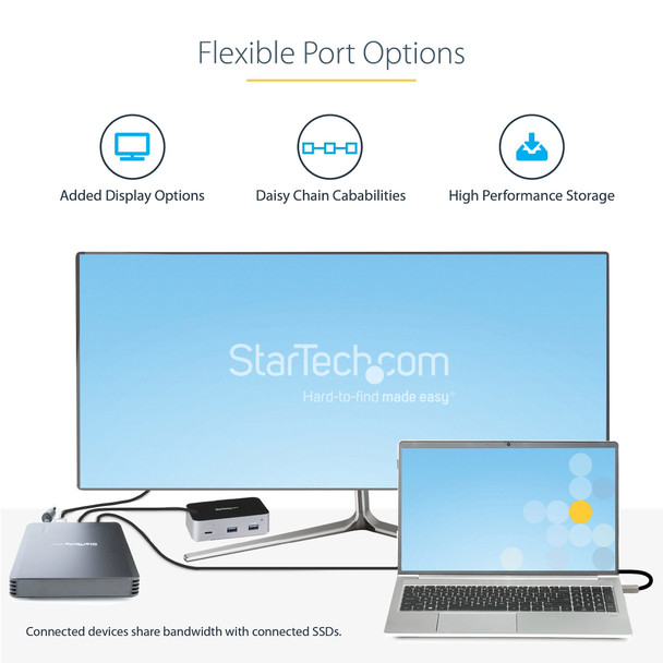 StarTech.com 4 Bay Thunderbolt 3 NVMe Enclosure, For M.2 NVMe SSD Drives, 1x DisplayPort Video/ 2x TB3 Downstream Ports, 40Gbps, 72W Power Supply, External Hard Drive Enclosure M2E4BTB3 065030886406