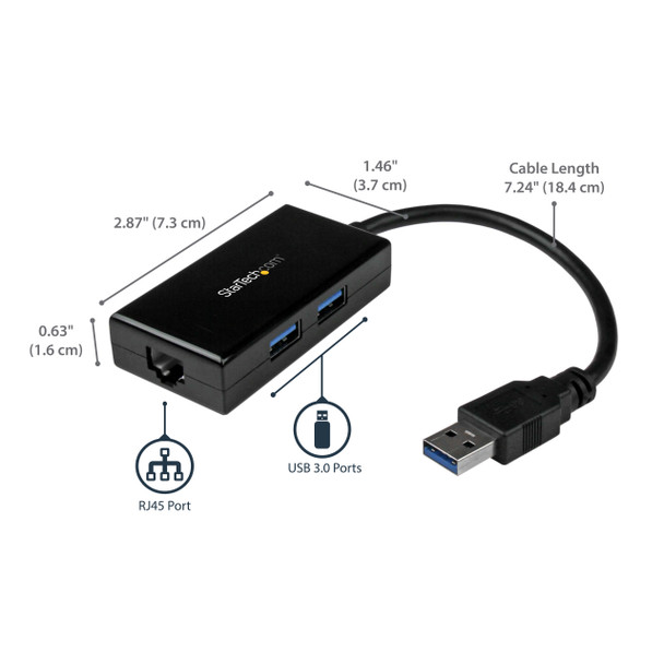 StarTech.com USB to Ethernet Adapter, USB 3.0 to 10/100/1000 Gigabit Ethernet LAN Converter for Laptops, 11.8in/30cm Attached Cable, USB to RJ45 Adapter, NIC Adapter, USB Network Adapter USB31000S2H 065030862400