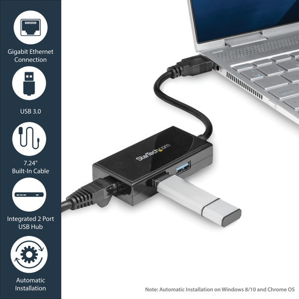 StarTech.com USB to Ethernet Adapter, USB 3.0 to 10/100/1000 Gigabit Ethernet LAN Converter for Laptops, 11.8in/30cm Attached Cable, USB to RJ45 Adapter, NIC Adapter, USB Network Adapter USB31000S2H 065030862400
