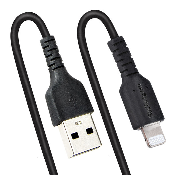 StarTech.com 1m (3ft) USB to Lightning Cable, MFi Certified, Coiled iPhone Charger Cable, Black, Durable TPE Jacket Aramid Fiber, Heavy Duty Coil Lightning Cable RUSB2ALT1MBC 065030893473