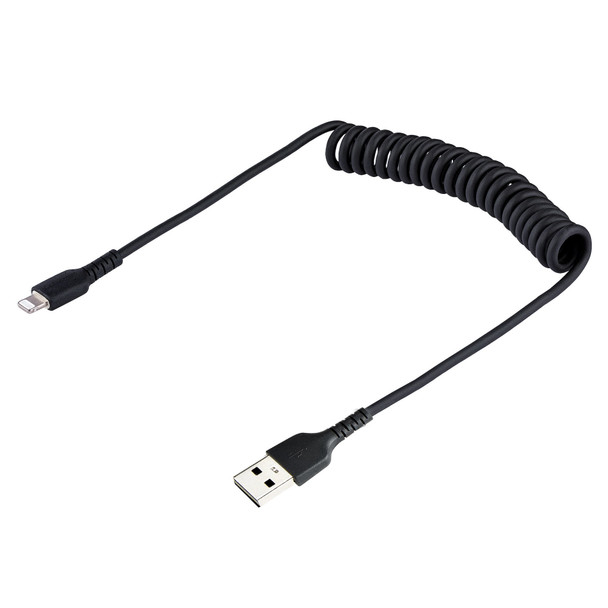 StarTech.com 50cm (20in) USB to Lightning Cable, MFi Certified, Coiled iPhone Charger Cable, Black, Durable TPE Jacket Aramid Fiber, Heavy Duty Coil Lightning Cable RUSB2ALT50CMBC 065030893633