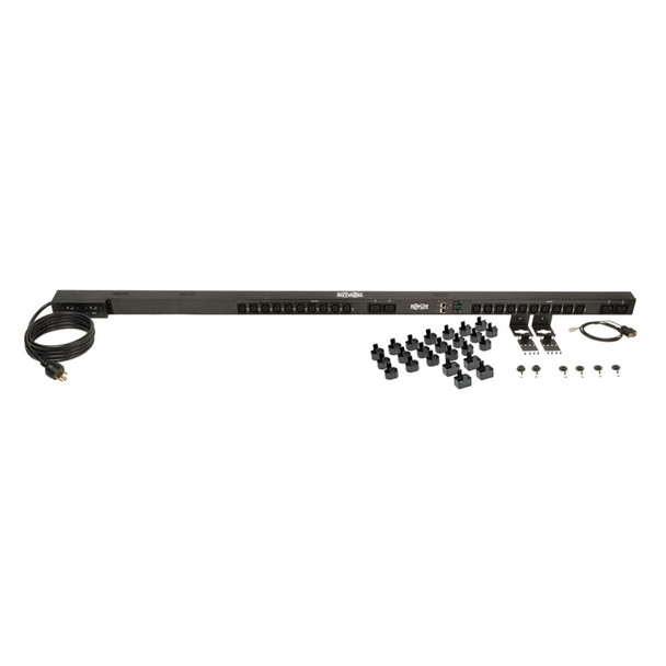Tripp Lite 5/5.8kW Single-Phase Switched PDU, Outlet Monitoring, 208/240V Outlets (20 C13 & 4 C19), 0U, LX Platform Interface, TAA PDUMVR30HVNETLX 037332202840