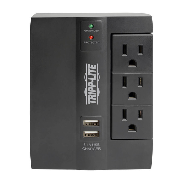 Tripp Lite Protect It! 6-Outlet Surge Protector with 3 Rotatable Outlets – Direct Plug-In, 1080 Joules, 2 USB Ports SWIVEL6USB 037332210944