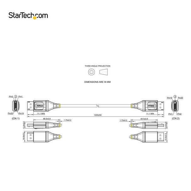 StarTech.com 3ft (1m) VESA Certified DisplayPort 1.4 Cable - 8K 60Hz HDR10 - Ultra HD 4K 120Hz Video - DP 1.4 Cable / Cord - For Monitors/Displays - DisplayPort to DisplayPort Cable - M/M DP14VMM1M 065030889216