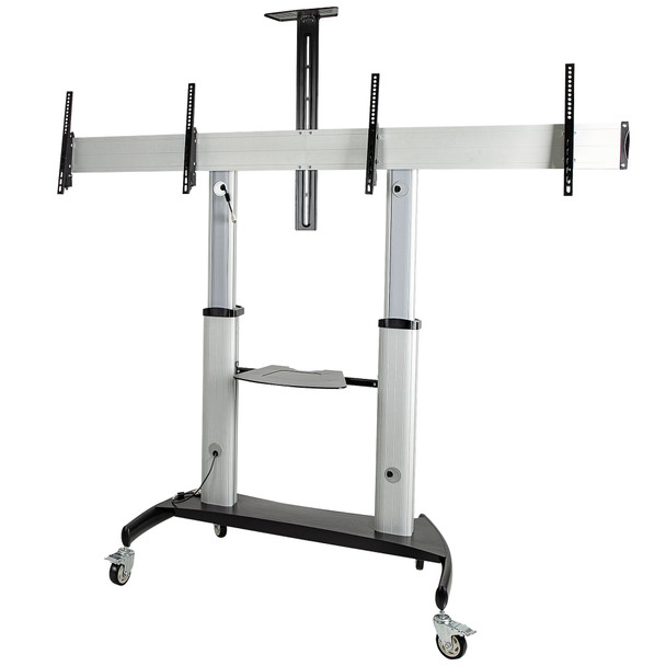 StarTech.com Dual TV Cart for 37-60in VESA TVs up to 110lb/50kg each - Height Adjustable TV Mount, Mobile Display Cart w/ Equipment Shelves - Rolling TV Cart on Wheels - Rolling TV Stand STNDMTVDUO 065030891653