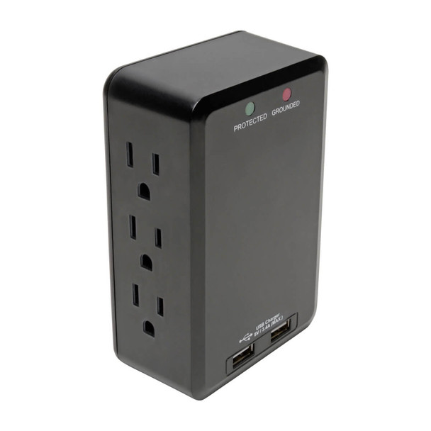 Tripp Lite 6-Outlet Surge Protector with 2 USB Ports (3.4A Shared) - Side Load, Direct Plug-In, 1050 Joules TLP6SLUSBB 037332239549