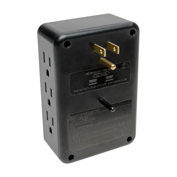 Tripp Lite 6-Outlet Surge Protector with 2 USB Ports (3.4A Shared) - Side Load, Direct Plug-In, 1050 Joules TLP6SLUSBB 037332239549