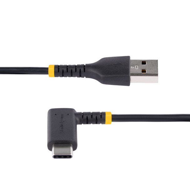 StarTech.com 6ft (2m) USB A to C Charging Cable Right Angle - Heavy Duty Fast Charge USB-C Cable - Black USB 2.0 A to Type-C - Rugged Aramid Fiber - 3A - USB Charging Cord R2ACR-2M-USB-CABLE 065030895866