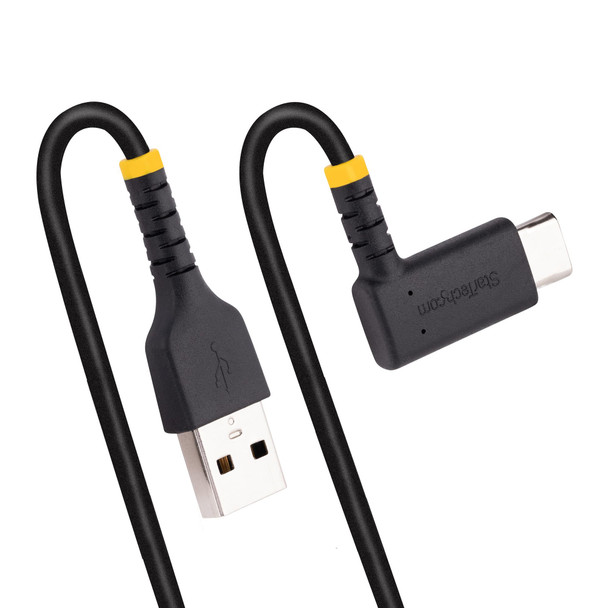 StarTech.com 6ft (2m) USB A to C Charging Cable Right Angle - Heavy Duty Fast Charge USB-C Cable - Black USB 2.0 A to Type-C - Rugged Aramid Fiber - 3A - USB Charging Cord R2ACR-2M-USB-CABLE 065030895866