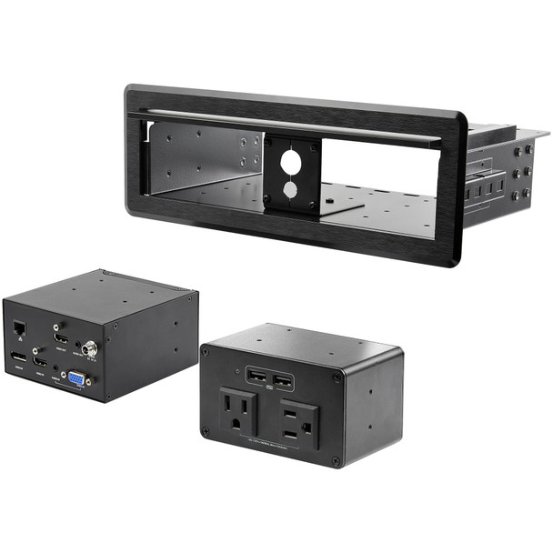 StarTech.com Conference Table Box for AV Connectivity & Power/Charging - 4K HDMI output with HDMI, DP, & VGA Inputs, GbE, Audio - Charging Station w/ 2x USB-A & 2x 120V UL AC Outlets KITBXAVHDPNA 065030891189