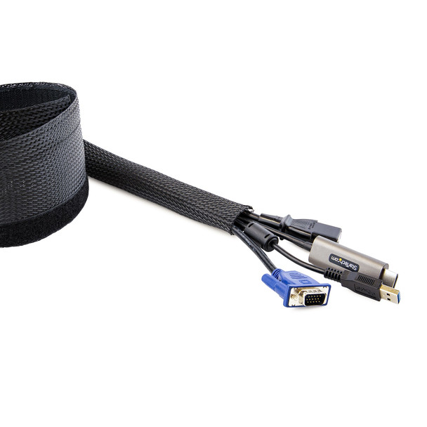 StarTech.com 10ft (3m) Cable Management Sleeve, Trimmable Heavy Duty Cable Wrap, 1.2" (3cm) Dia. Polyester Mesh Computer Cable Manager/Protector/Concealer, Black Cord Organizer/Hider WKSTNCMFLX 065030894524