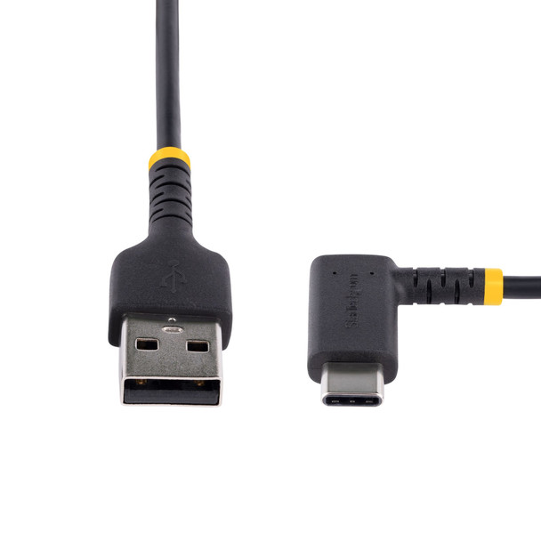 StarTech.com 3ft (1m) USB A to C Charging Cable Right Angle - Heavy Duty Fast Charge USB-C Cable - Black USB 2.0 A to Type-C - Rugged Aramid Fiber - 3A - USB Charging Cord R2ACR-1M-USB-CABLE 065030893824