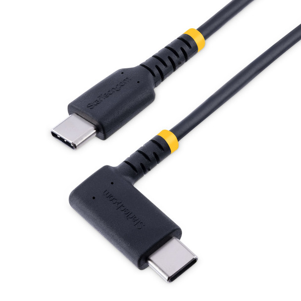 StarTech.com 3ft (1m) USB C Charging Cable Right Angle - 60W PD 3A - Heavy Duty Fast Charge USB-C Cable - Black USB 2.0 Type-C - Rugged Aramid Fiber - USB Charging Cord R2CCR-1M-USB-CABLE 065030893572