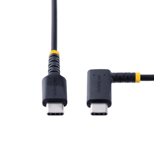 StarTech.com 3ft (1m) USB C Charging Cable Right Angle - 60W PD 3A - Heavy Duty Fast Charge USB-C Cable - Black USB 2.0 Type-C - Rugged Aramid Fiber - USB Charging Cord R2CCR-1M-USB-CABLE 065030893572