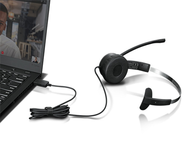 Lenovo 100 Mono Headset Wired Head-band Office/Call center USB Type-A Black 4XD1B61617 195348460774