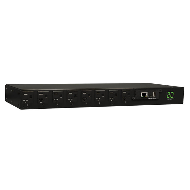 Tripp Lite 1.9kW Single-Phase Switched PDU, 120V Outlets (16 5-15/20R), L5-20P/5-20P input, 12ft Cord, 1U Rack-Mount PDUMH20NET 037332157683