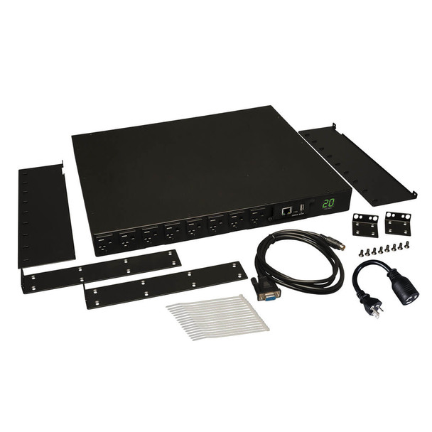 Tripp Lite 1.9kW Single-Phase Switched PDU, 120V Outlets (16 5-15/20R), L5-20P/5-20P input, 12ft Cord, 1U Rack-Mount PDUMH20NET 037332157683