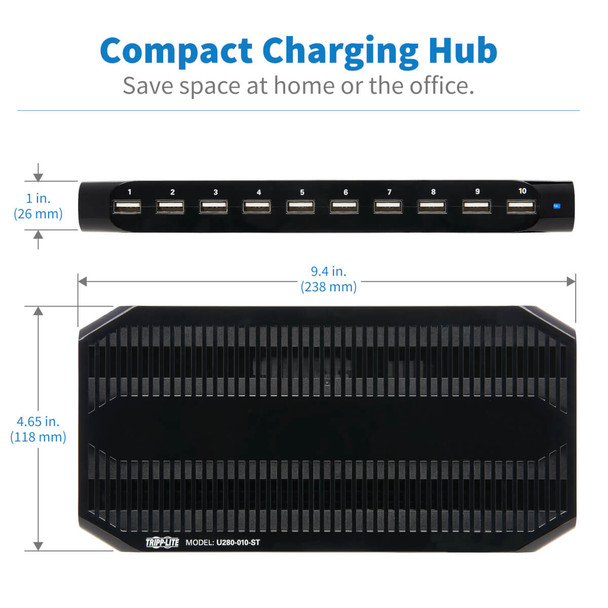 Tripp Lite 10-Port USB Charging Station with Adjustable Storage, 12V 8A (96W) USB Charger Output U280-010-ST 037332190352