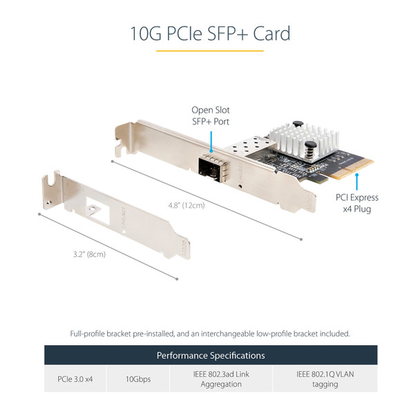 StarTech.com 10G PCIe SFP+ Card - Single SFP+ Port Network Adapter - Open SFP+ for MSA-Compliant Modules/Direct-Attach Cables - 10 Gigabit Fiber PCIe NIC - PCI Express SFP+ Network Card PEX10GSFP 065030891295