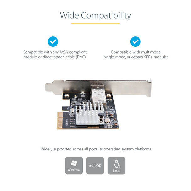 StarTech.com 10G PCIe SFP+ Card - Single SFP+ Port Network Adapter - Open SFP+ for MSA-Compliant Modules/Direct-Attach Cables - 10 Gigabit Fiber PCIe NIC - PCI Express SFP+ Network Card PEX10GSFP 065030891295