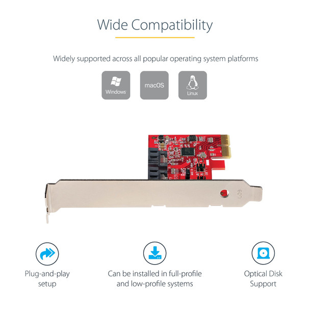 StarTech.com SATA PCIe Card - 2 Port PCIe SATA Expansion Card - 6Gbps - Full/Low Profile - PCI Express to SATA Adapter/Controller - ASM1062R SATA RAID - PCIe to SATA Converter 2P6GR-PCIE-SATA-CARD 065030893169