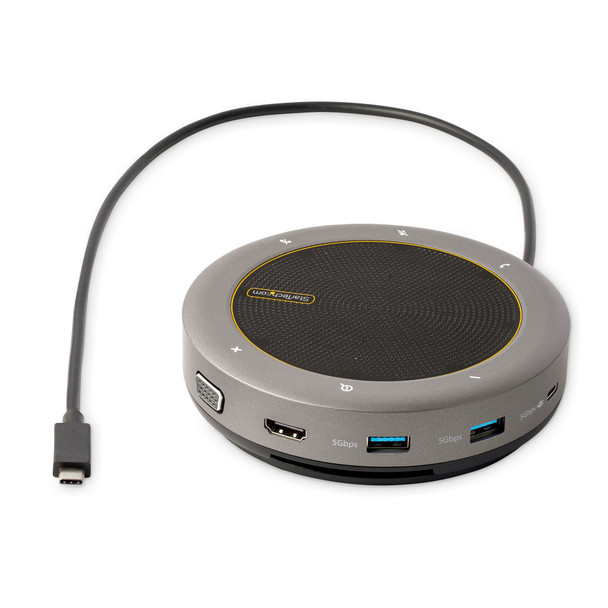 StarTech.com USB-C Conference Speaker Mini Dock, Portable Boardroom Speaker and Multiport Adapter, USB-C to VGA/4K HDMI, 2x USB-A Hub, Mic/Speaker, Teams/Zoom/Softphone Speakerphone DKTBRSPMPD 065030882149