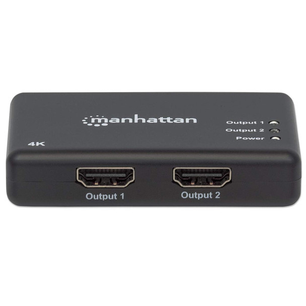 Manhattan HDMI Splitter 2-Port , 4K@30Hz, Displays output from x1 HDMI source to x2 HD displays (same output to both displays), AC Powered (cable 0.9m), Black, Three Year Warranty, Retail Box (With Euro 2-pin plug) 207669 766623207669