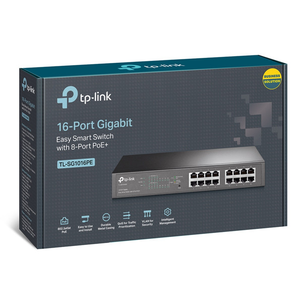 TP-Link 16-Port Gigabit Easy Smart Switch with 8-Port PoE+ 845973098865 TL-SG1016PE