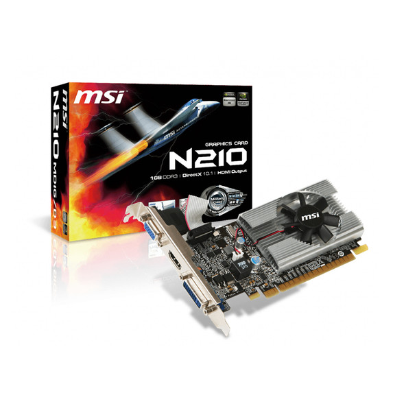 MSI Video Card N210-MD1G D3 GF 210 1G DDR3 LP PCIE DVI HDMI VGA Single Fan W7 G2101D3 816909074901