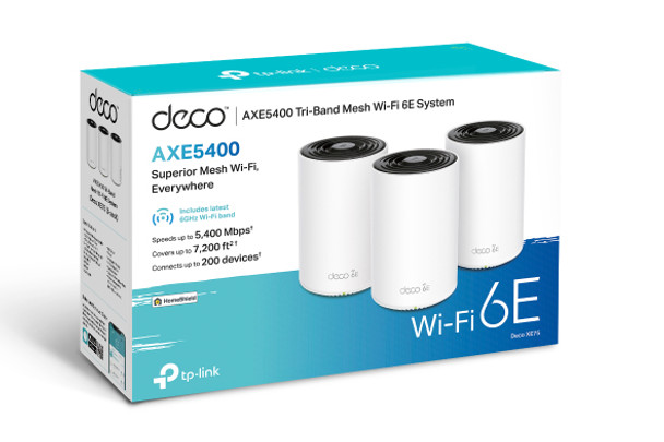 TP-Link NT Deco XE75(3-pack) AXE5400 Whole Home Mesh Wi-Fi 6E System Retail DECO XE75(3-PACK) 840030706387