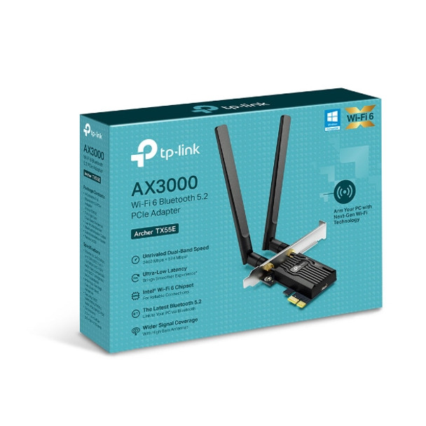 TP-Link NT Archer TX55E AX3000 Wi-Fi 6 Bluetooth 5.2 PCIe Adapter Retail ARCHER TX55E 840030707391