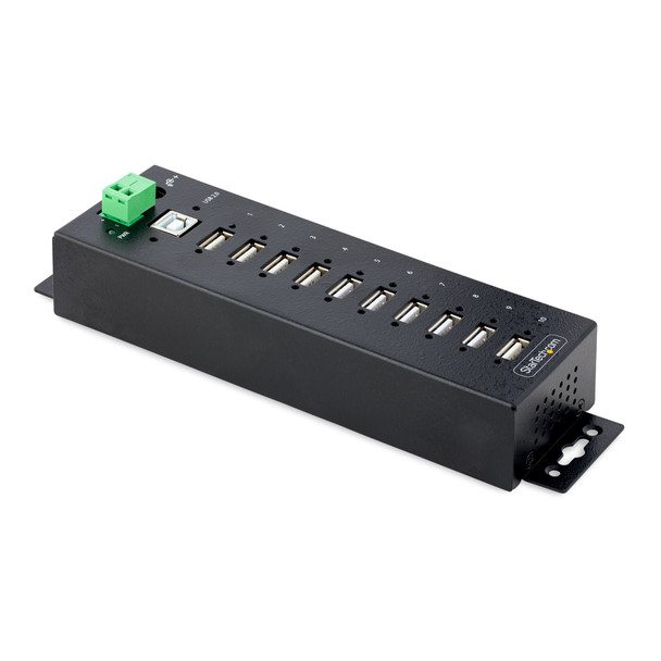 StarTech.com 10-Port Industrial USB 2.0 Hub, Rugged USB Hub w/ESD Level 4 Protection, DIN/Wall/Desk-Mountable USB-A HUB, USB Port Expander w/Lockable Ports, Multiport USB Hub 065030894616