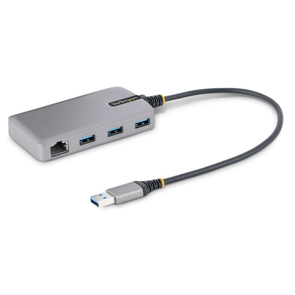 StarTech.com 3-Port USB Hub with Ethernet - 3x USB-A Ports - Gigabit Ethernet (RJ-45) - USB 3.0 5Gbps - Bus-Powered - 1ft/30cm Long Cable - Portable Laptop USB Hub Adapter w/ GbE 065030893244