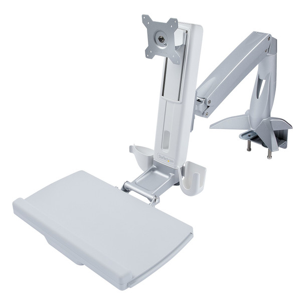 StarTech.com Sit-Stand Monitor Arm with Keyboard/Mouse Tray - Adjustable Desk Mount Sit-Stand Workstation Arm for Single 27" VESA Display - Ergonomic Articulating Standing Desk Converter 065030894548
