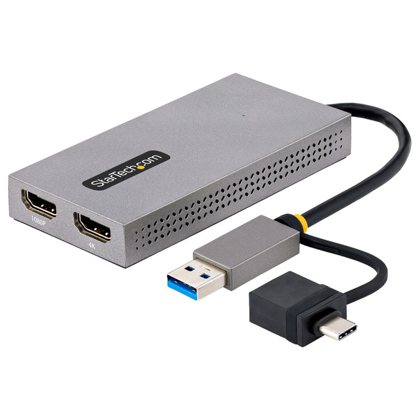 StarTech.com USB to Dual HDMI Adapter, USB A/C to 2x HDMI Displays (1x 4K30Hz, 1x 1080p), Integrated USB-A to C Dongle, 4in/11cm Cable, USB 3.0 to HDMI Display Adapter, Windows & macOS 065030894012