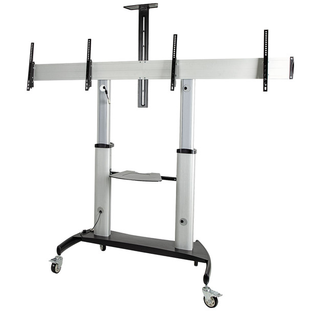 StarTech.com Dual TV Cart for 37-60in VESA TVs up to 110lb/50kg each - Height Adjustable TV Mount, Mobile Display Cart w/ Equipment Shelves - Rolling TV Cart on Wheels - Rolling TV Stand 065030891653