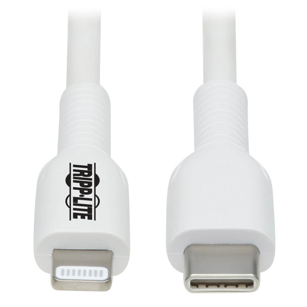 Tripp Lite M102AB-01M-WH Safe-IT USB-C to Lightning Sync/Charge Antibacterial Cable (M/M), MFi Certified, White, 1 m (3.3 ft.) 037332261076