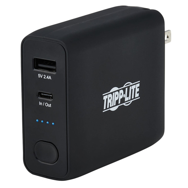 Tripp Lite Portable 5000mAh 2-Port Mobile Power Bank and USB Battery Wall Charger Combo - Direct Plug, Black 037332251725