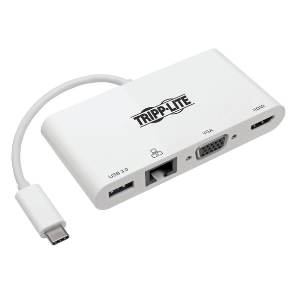 Tripp Lite U444-06N-HV4GU USB-C Multiport Adapter - 4K HDMI, VGA, USB-A, GbE, HDCP, White 037332210470