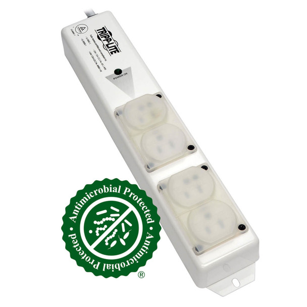 Tripp Lite For Patient-Care Vicinity–UL 60601-1 Medical-Grade Power Strip; 4 15A Hospital-Grade Outlets, Safety Covers, 6 ft. Cord 037332192431