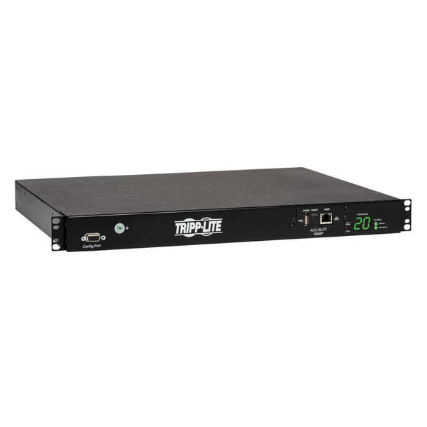 Tripp Lite PDUMH20HVATNET 3.8kW Single-Phase Switched Automatic Transfer Switch PDU, Two 200-240V C20 Inlets, 8 C13 & 2 C19 Outputs, 1U, TAA 037332151506