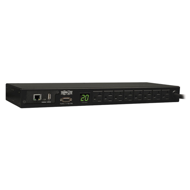 Tripp Lite 1.9kW Single-Phase Monitored PDU, 120V Outlets (8 5-15/20R), L5-20P/5-20P Adapter, 12ft Cord, 1U Rack-Mount 037332152015