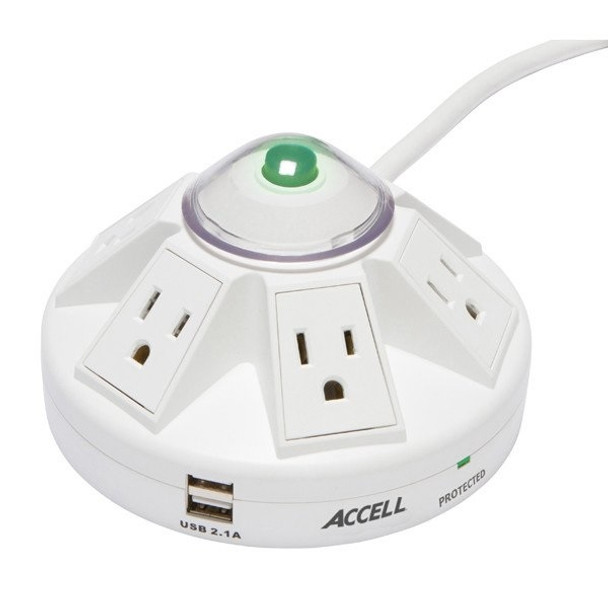 Accell UP D080B-014K Powramid Surge Protector USB charger White 6ft powercord