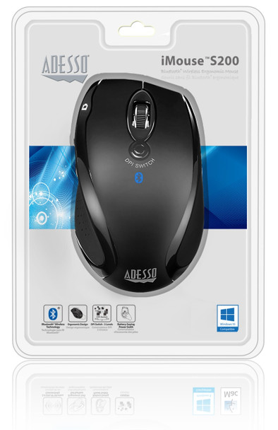 Adesso Mouse IMOUSE S200B Bluetooth Ergo Mini Mouse w 1000 1500 2000 DPI Switch
