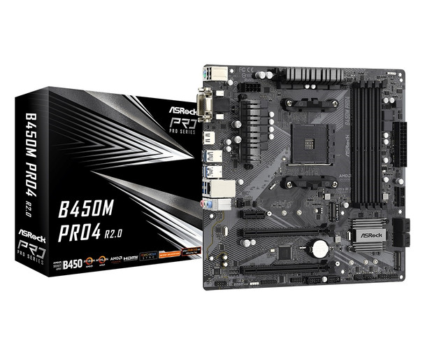 ASRock MB B450M PRO4 R2.0 AMD AM4 Promontory B450 Max128G DR4 Micro ATX Retail