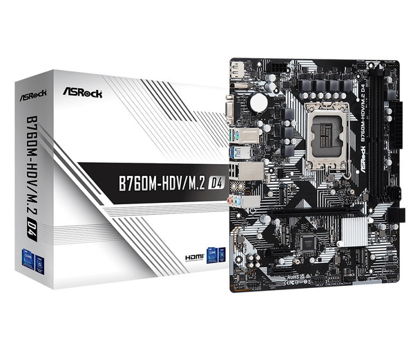 ASRock MB B760M-HDV M.2 D4 B760 LGA1700 Max64GB DDR4 Micro ATX Retail