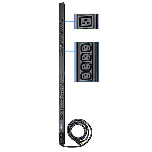 Tripp Lite 5/5.8kW Single-Phase 208/240V Basic PDU, 38 Outlets (32 C13 and 6 C19), NEMA L6-30P Input, 3.05 m (10-ft.) Cord, 0U Vertical 44959