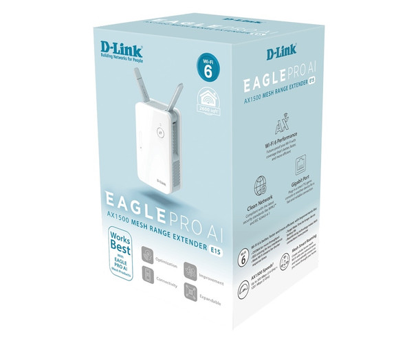 D-Link NT DLI_E15 AX1500 Mesh Wi-Fi6 Range Extender Dual-band 2x2 Retail