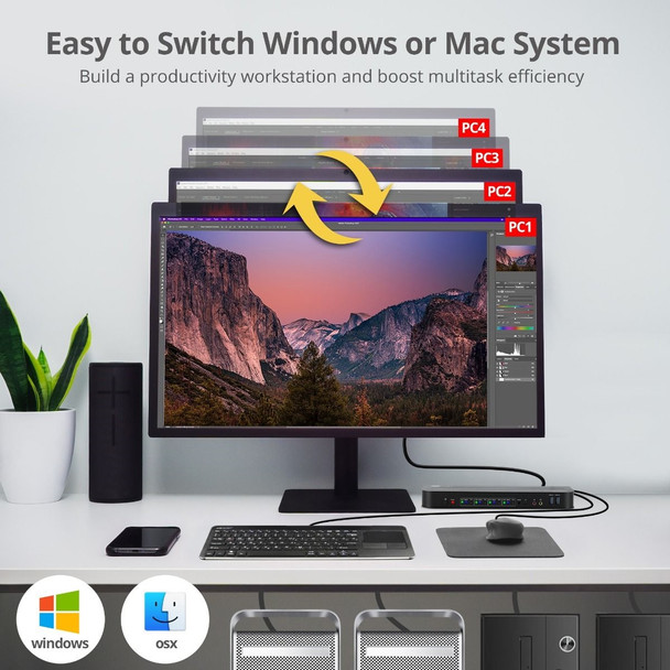 SIIG AC CE-KV0F11-S1 4x1 HDMI 4K HDR KVM USB3.0 Switch with Remote Control