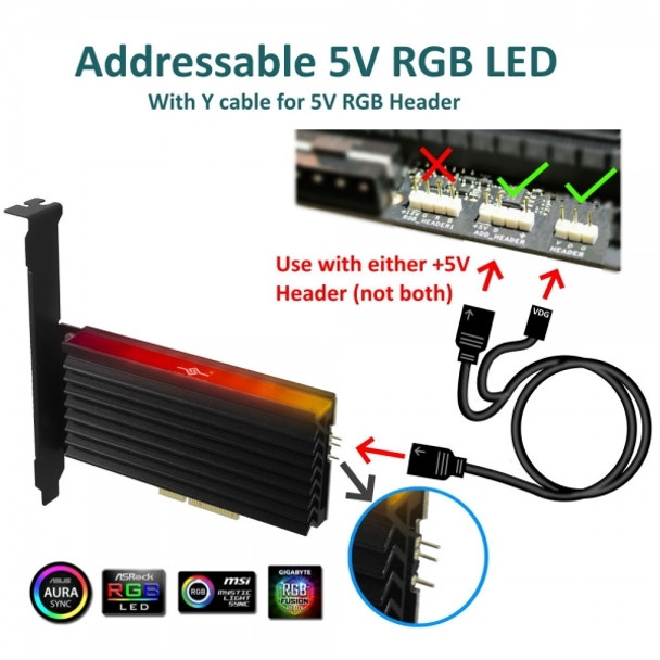 Vantec AC UGT-M2PC12-RGB M.2 NVMe PCIe x4 RGB LED Card with Heat Sink Retail